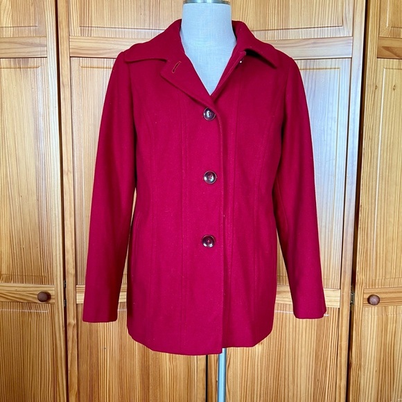 London Fog Large Red Wool Blend Peacoat Professional Classic Preppy - Picture 3 of 11